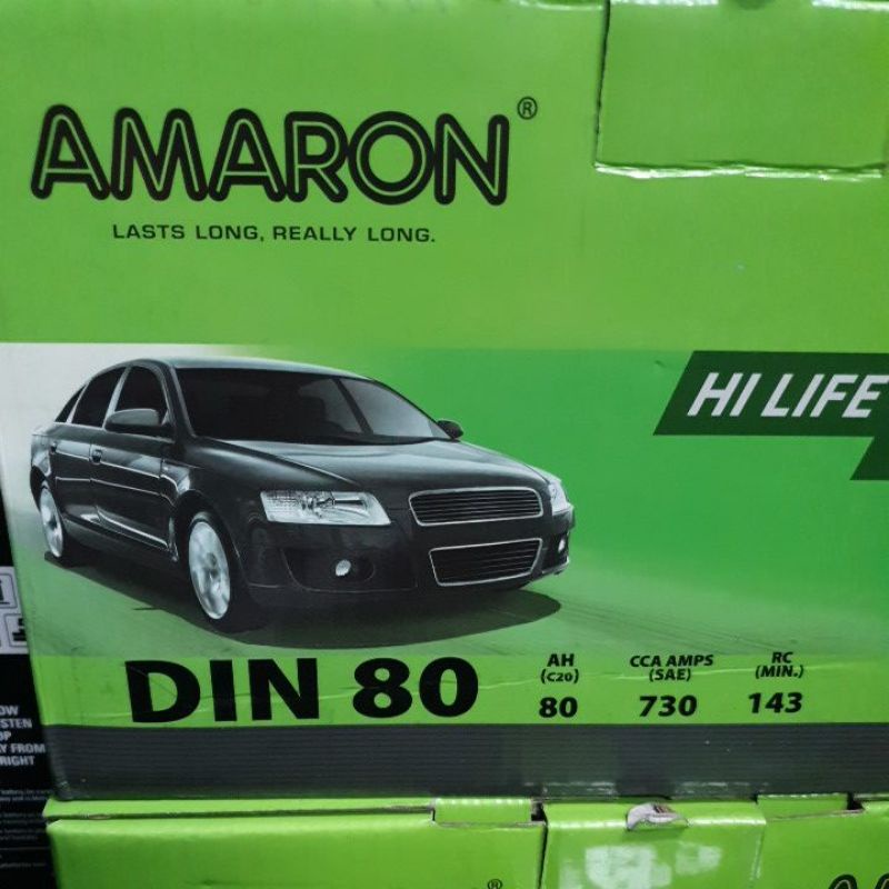 免運*愛馬龍AMARON銀合金汽車電池Din80歐規電瓶，規格80ah850cca