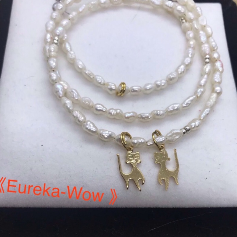 Eureka Wow 輕珠寶慶祝母親節珍珠手鍊天然手作飾品 采沁珠寶 設計款淡水珍珠貓手鍊項鍊 蝦皮購物
