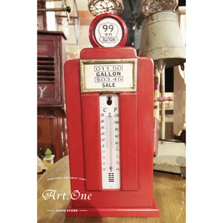 AO01435 工業風 紅色加油站溫度計鑰匙箱 壁飾 收納