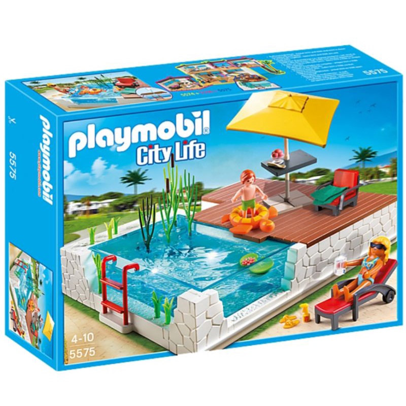 全新 Playmobil 摩比 5575 夏日泳池 游泳池 海龜造型 游泳圈 游泳 泳裝 躺椅 陽傘 冰淇淋 拖鞋 毛巾