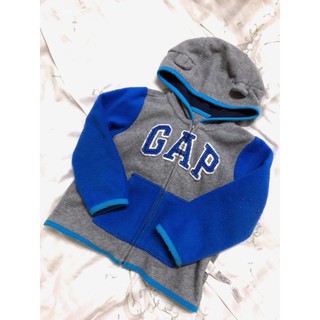 GAP BABY 童裝男童帥氣配色小熊毛呢長袖連帽外套 18-24個月 專櫃正品 男寶 男生 嬰幼兒 寶寶 秋冬季 二手