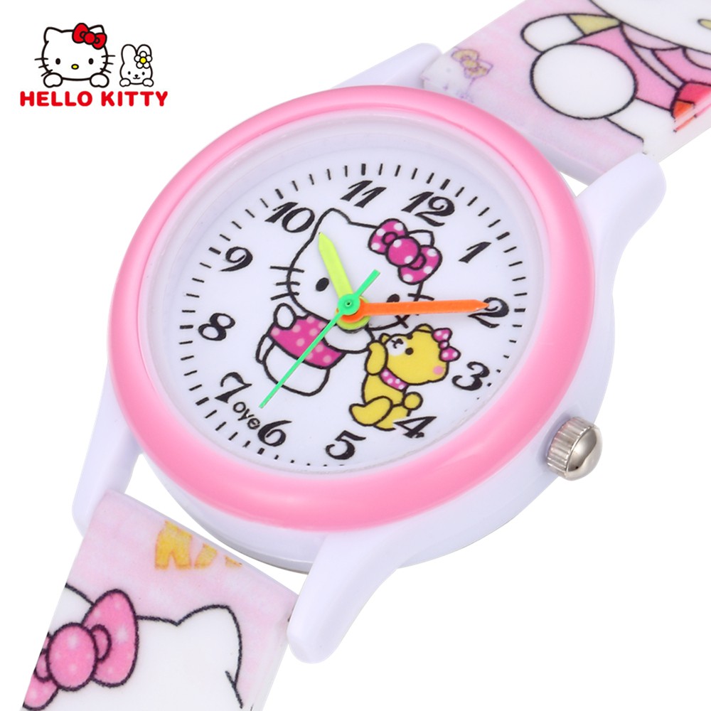 Hello Kitty卡通時尚手表 硅膠錶帶石英女孩手錶 儿童休閒腕錶 学生手錶 婚禮小物 隨機可愛圖案