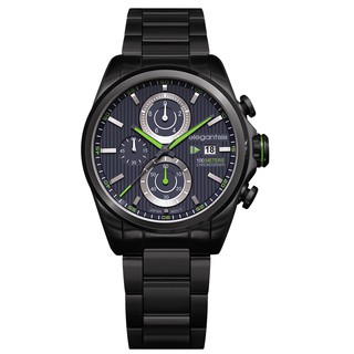 ELEGANTSIS (ELJT42R-6B02MA ) 男仕時尚洗鍊感設計三環黑鋼腕錶 黑綠色 45mm