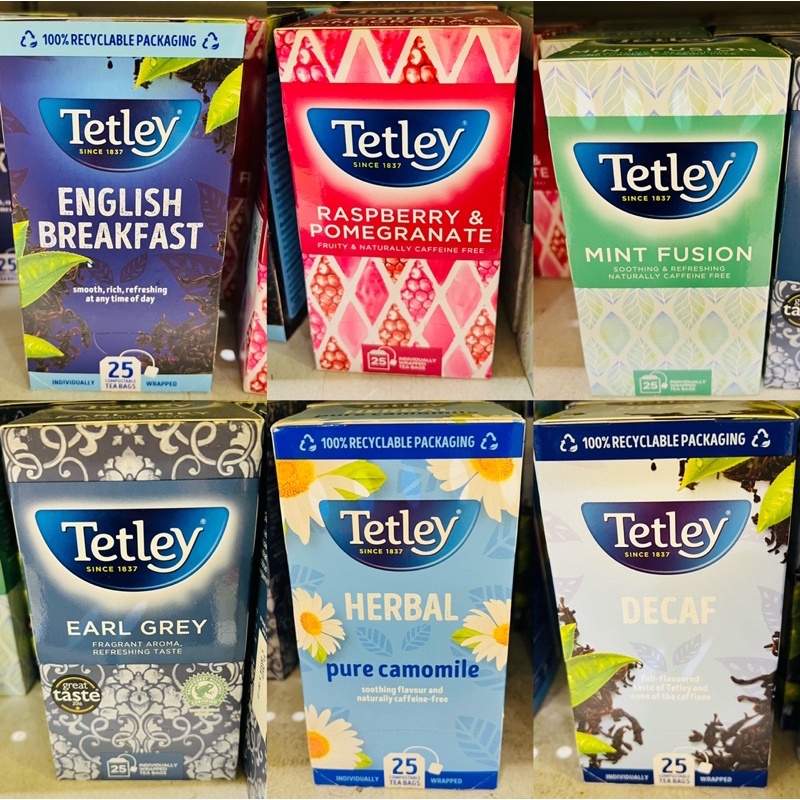 波蘭Tetley 泰特利英式早餐茶/紅石榴莓果茶/沁涼薄荷茶/英式伯爵茶/洋甘菊茶/低咖啡因紅茶25包/盒