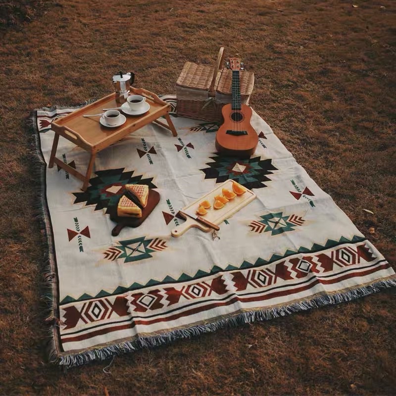 針織流蘇戶外露營野餐墊 休閒毯 萬用毯子 沙發套沙發巾 露營毯 桌巾「有感選物」