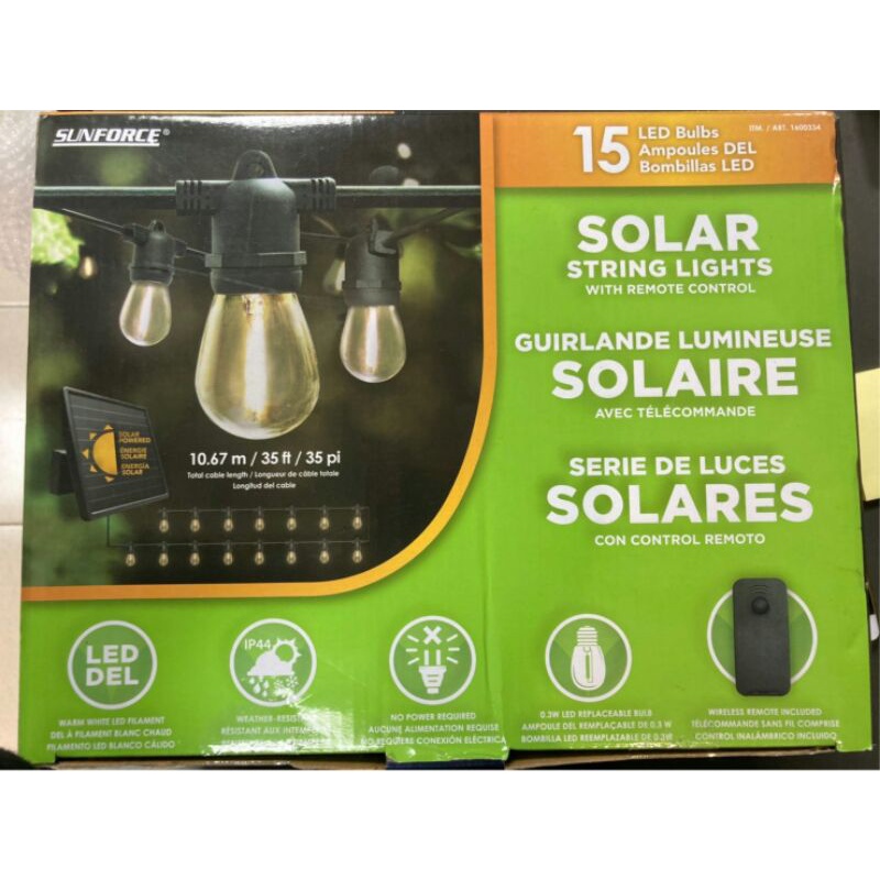 露營燈 太陽能燈串 露營用品 Sunforce 35 呎太陽能燈串 15燈座 箱損新品