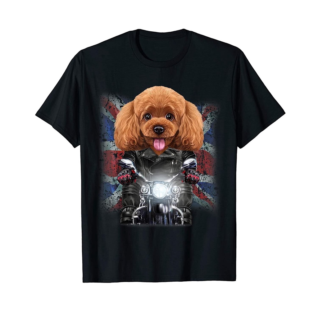 英國國旗摩托車上的玩具貴賓犬狗 T 恤(1)