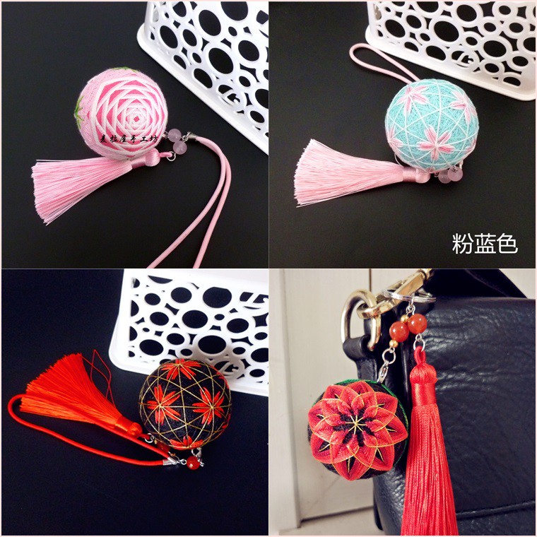 I6 和風手鞠球diy材料包鑰匙圈 5cm 手毬 手鞠球掛件 蝦皮購物