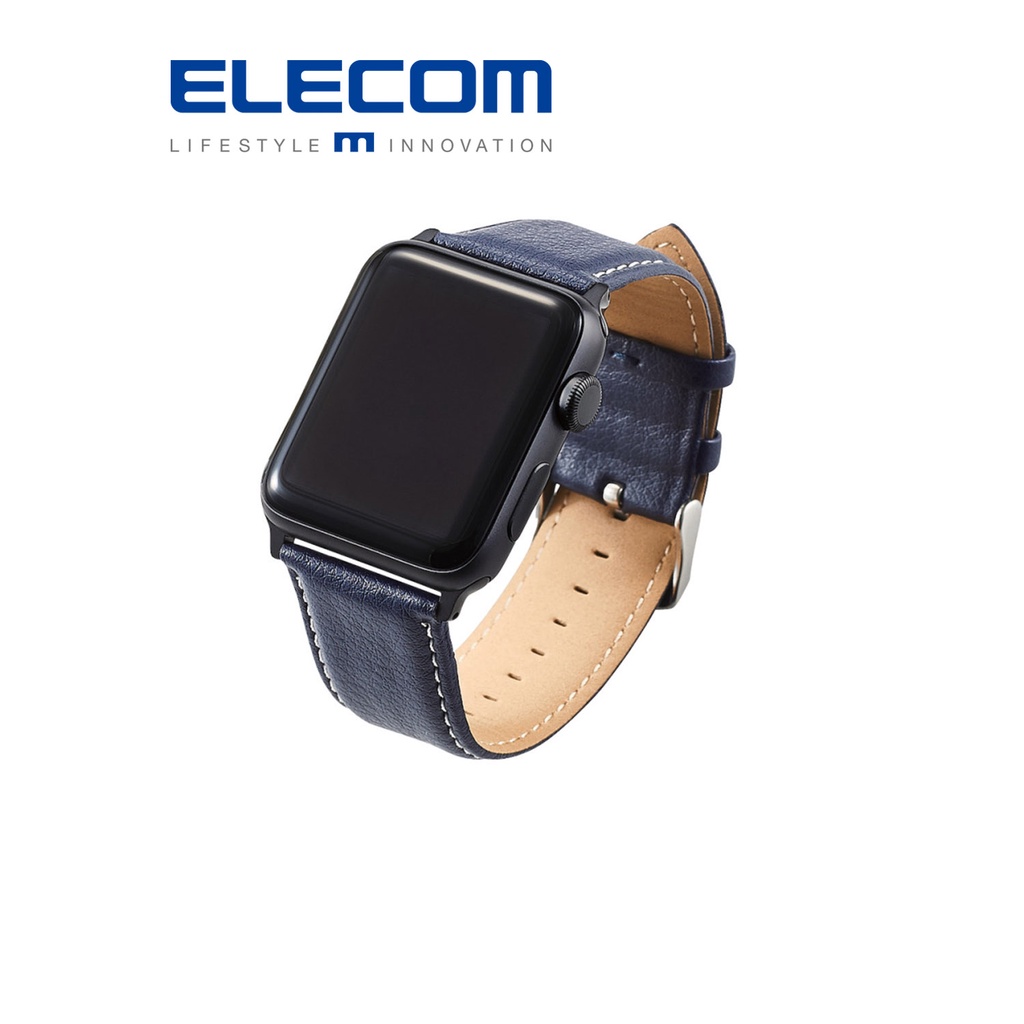 (福利品)【日本ELECOM】Apple Watch 42-45mm皮革錶帶 藍 通路退回/盒損/未清標  出清商品