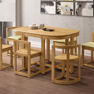 【整組】全實木餐桌椅 全實木橢圓長餐桌 可收合實木餐桌椅 全實木方形餐椅 全實木半圓餐椅 YD米恩居家生活