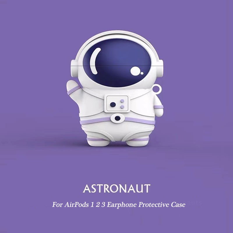 適用於 Apple AirPods 1 2 Pro 3 Case 軟矽膠鬥牛犬無線藍牙耳機套的 3D 卡通宇航員太空人保
