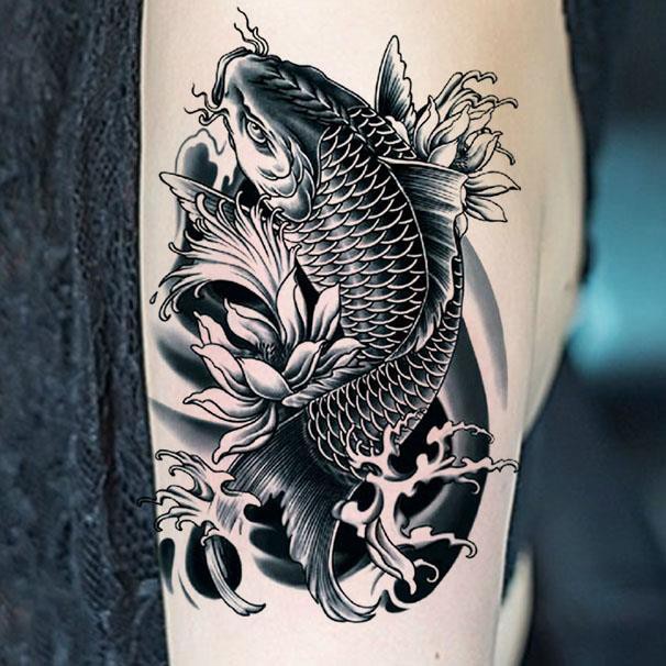 超值優惠 大鯉魚花臂紋身貼男女防水紋身貼紙手臂持久仿真刺青小腿貼 蝦皮購物