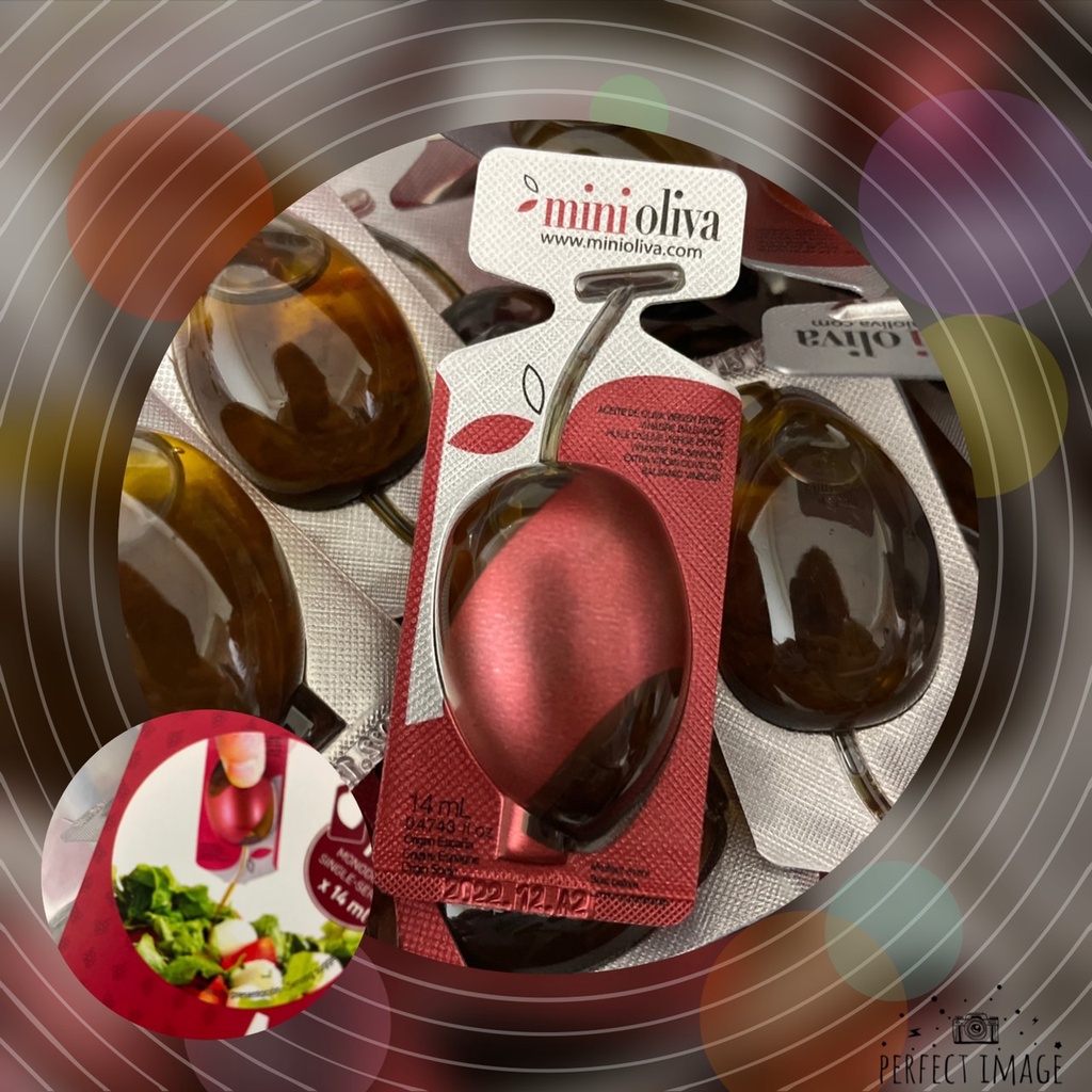 MiniOliva 膠囊造型橄欖油醋醬 14毫升(顆)，初榨橄欖油與葡萄醋組成，扭開即可使用，可做沾醬或搭配沙拉、前菜