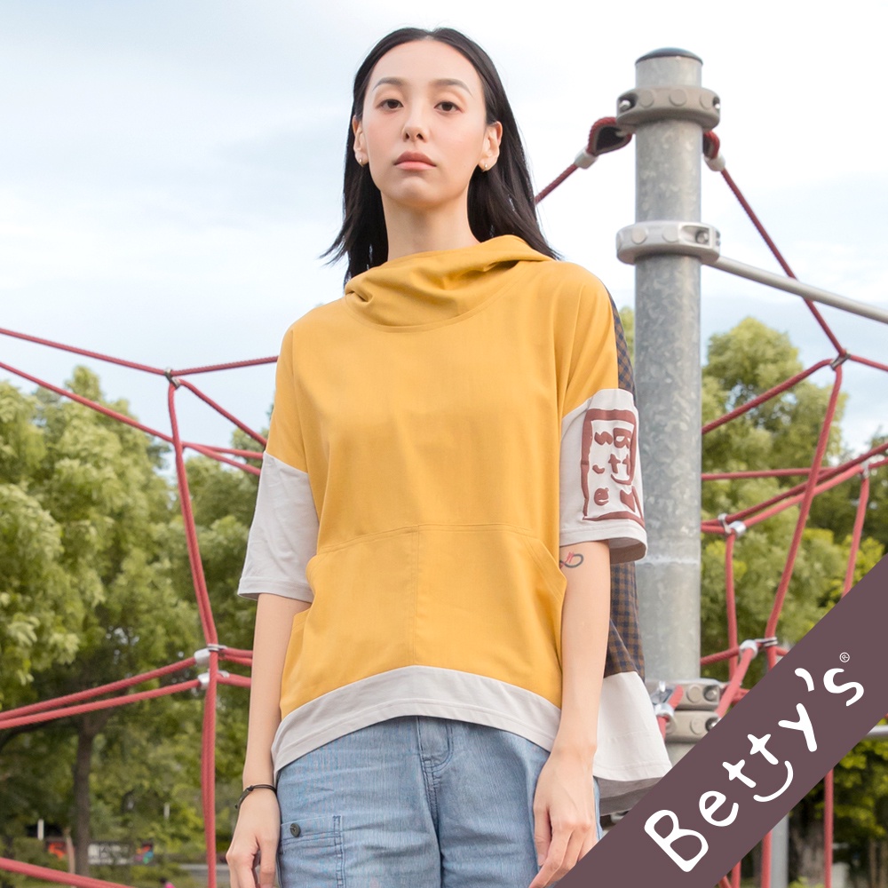 betty’s貝蒂思(05)拼布格紋連帽T-shirt(深黃)