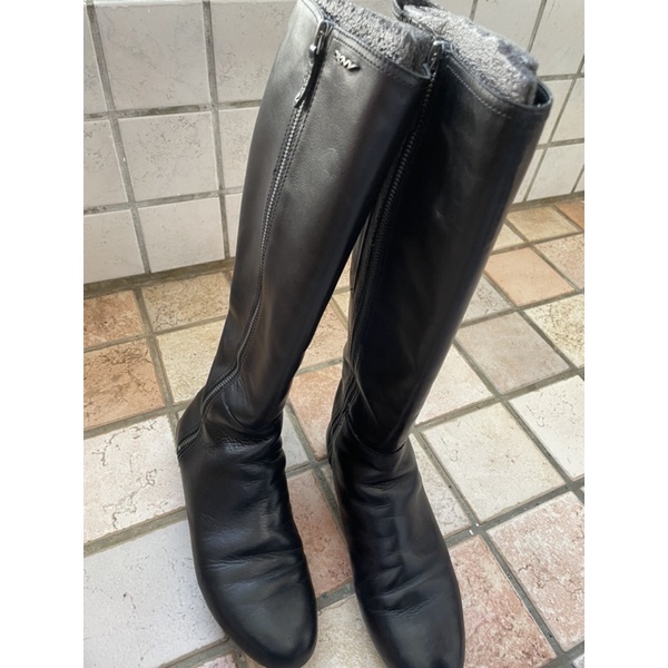 DKNY 女 長靴 靴子 平底 黑色 真皮 37.5 二手
