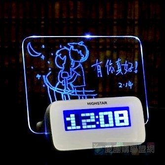 【愛團購 iTogo】LED螢光留言板電子鬧鐘 可當USB HUB 電池或USB供電 生日禮物可設定音樂(隨機出貨)