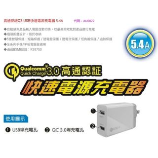 【保固一年】fujiei高通認證QC3.0 USB快速電源充電器 5.4A 充電器 快充 高速充電 急速充電 旅充