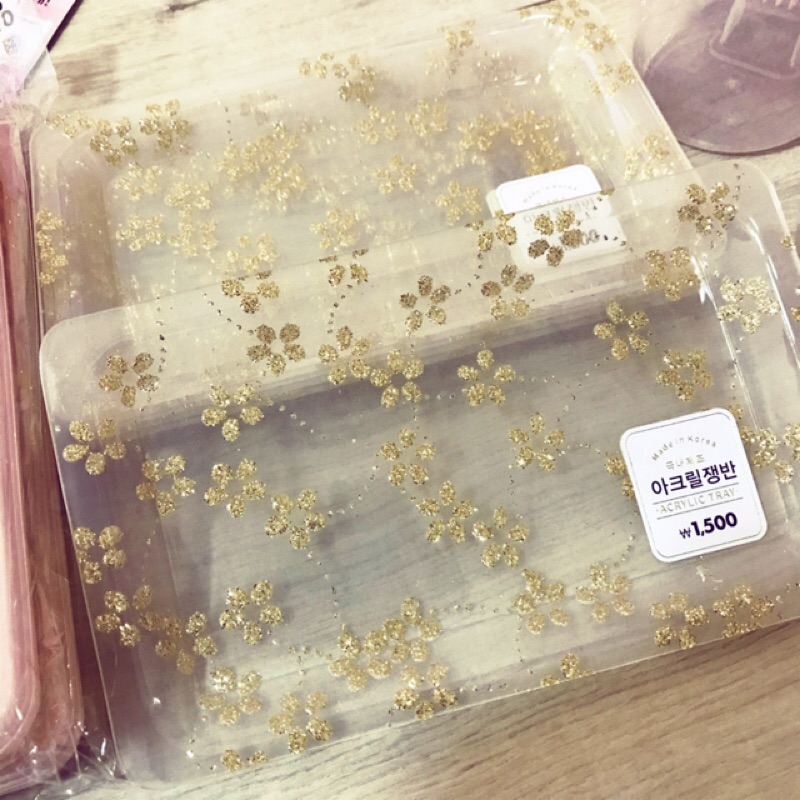 韓國大創 限量現貨 金蔥碎花圖樣透明迷你托盤 零錢盤 蝦皮購物