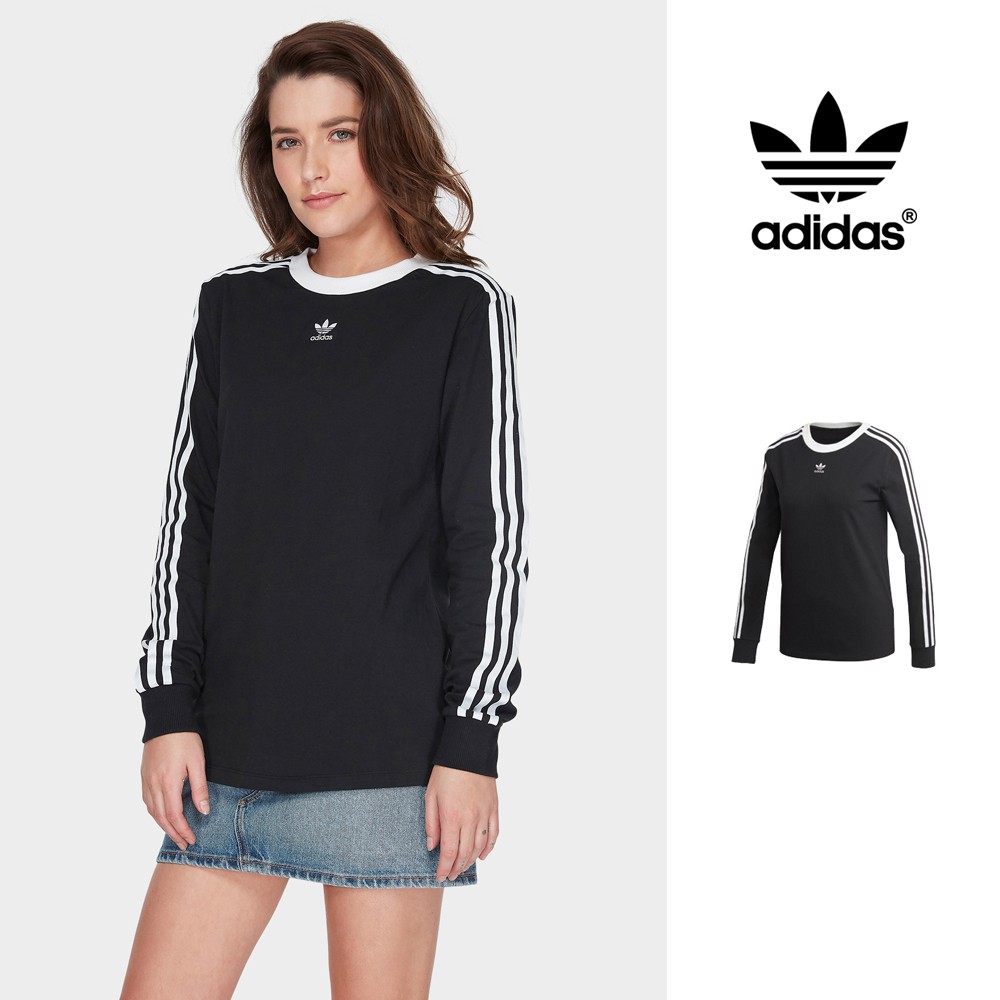 Adidas Originals 黑 長袖T恤 女款 運動 休閒 復古 上衣 三葉草 Logo