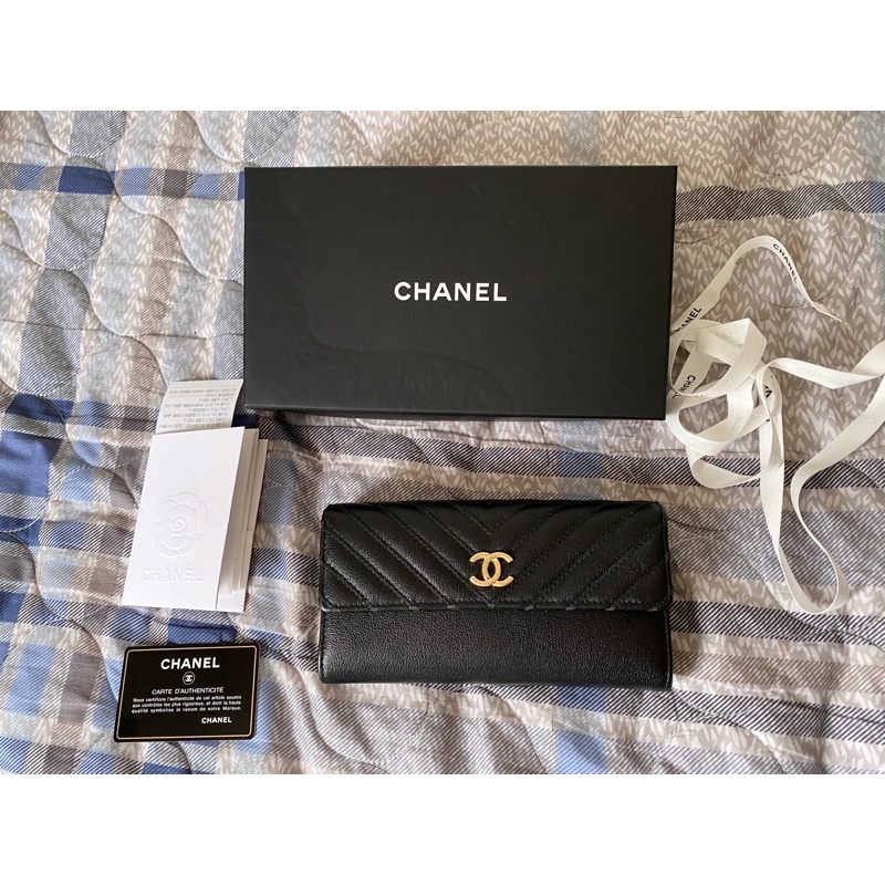 專櫃真品 Chanel 黑色長皮夾 香奈兒