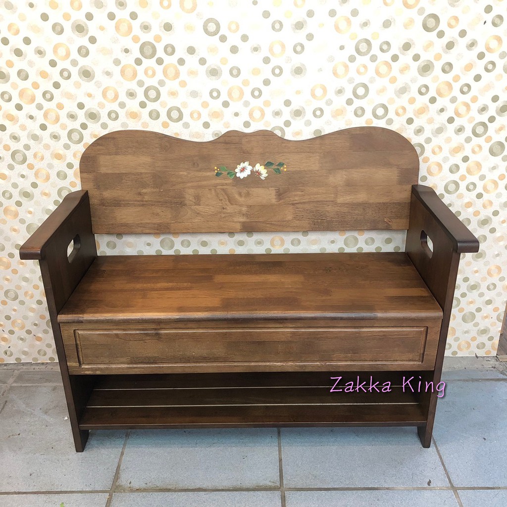 Home 雙人椅鄉村風彩繪穿鞋椅收納椅靠背穿鞋椅換鞋椅坐鞋椅 蝦皮購物