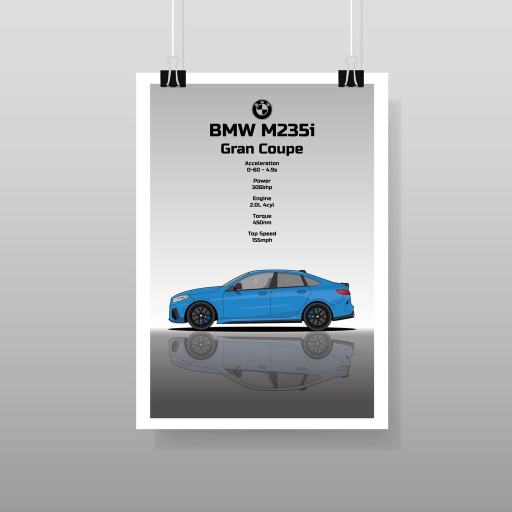 【C&amp;C】BMW M235i Gran Coupe Print 裝飾掛畫 室內裝潢佈置｜汽車壁畫 寶馬 插畫海報 裝飾畫