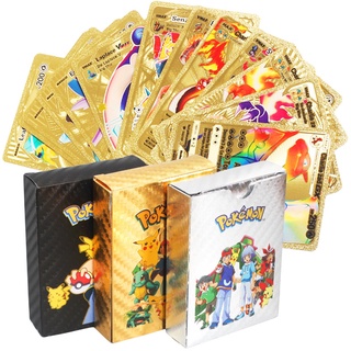 55 件口袋妖怪卡金屬金 Vmax GX 能量卡 Charizard Pikachu 稀有收藏戰鬥教練卡兒童玩具