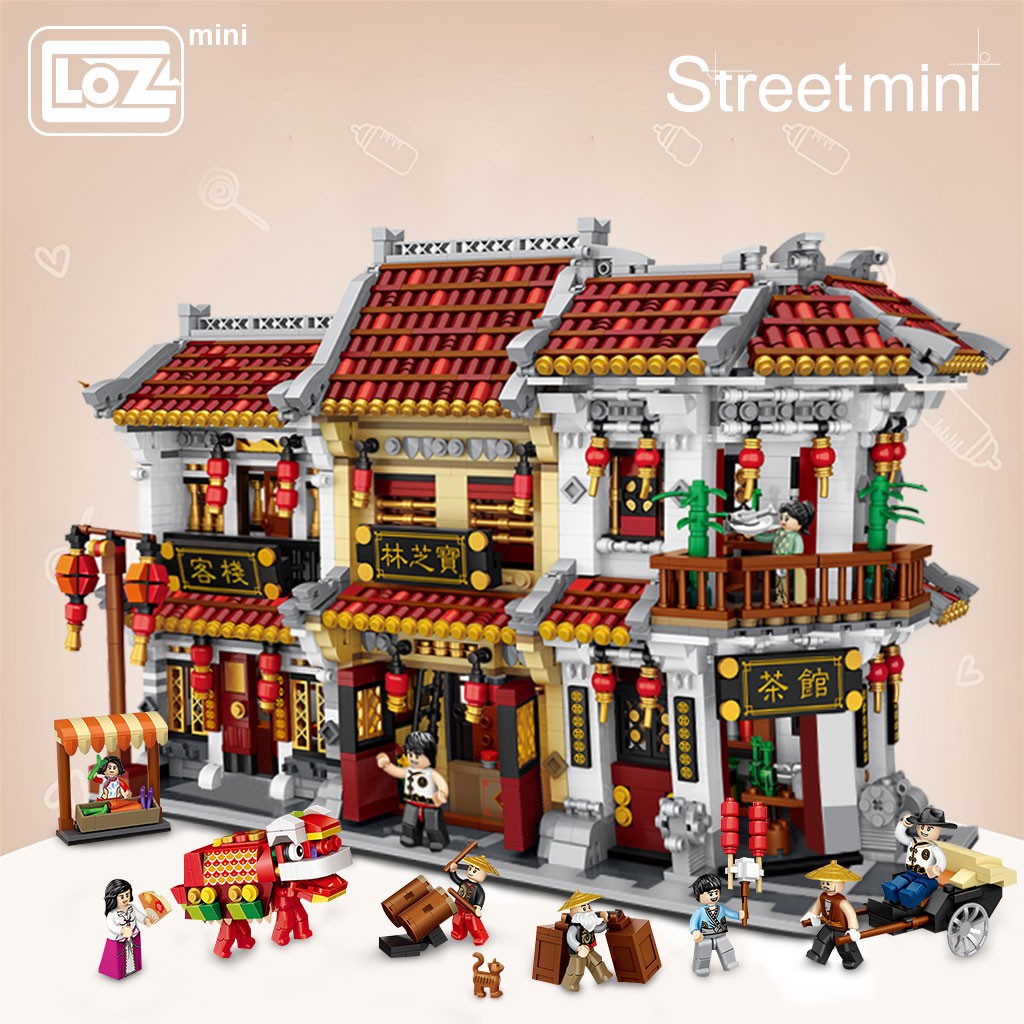 Loz俐智大型積木大中華街中國建築寶芝林茶館客棧小顆粒玩具益智 蝦皮購物