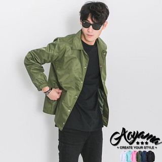AOYAMA 歐美街頭素面教練外套 【A88888】軍綠 MA-1外套 情侶 風衣外套 aoyama store