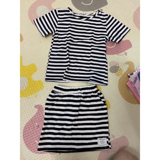 韓版 2-3歲黑白橫條 短袖套裝 上衣+短裙