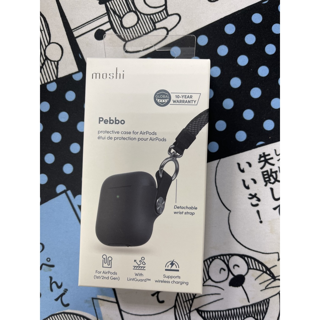 Moshi Pebbo for AirPods 藍牙耳機充電盒保護套 (1,2代通用)(附可拆式腕帶) 黑色