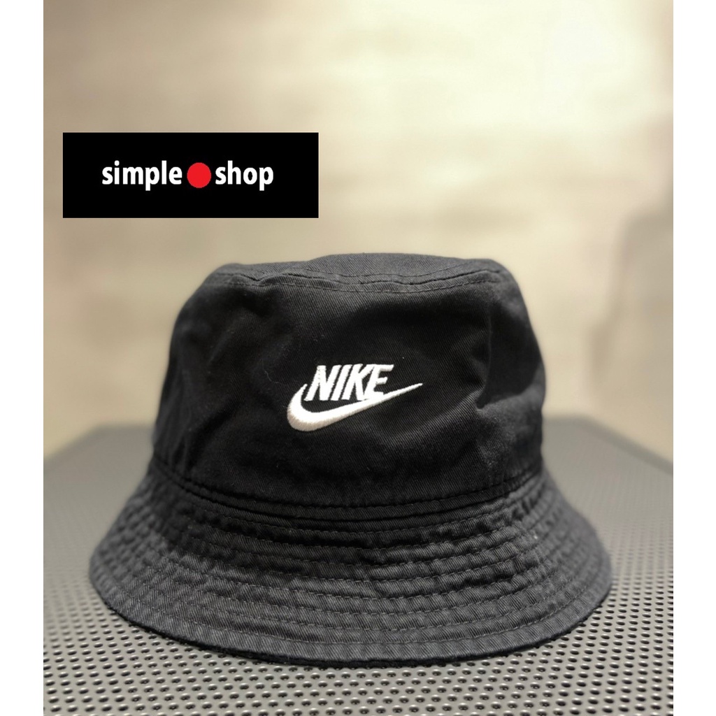 【Simple Shop】NIKE 刺繡 LOGO 漁夫帽 水洗 仿舊 漁夫帽 遮陽帽 帽子 黑色 DC3967-010