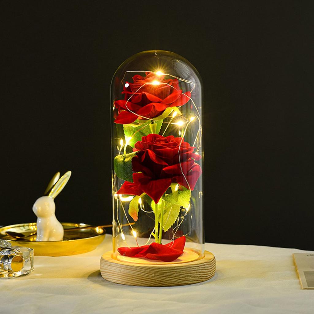 人造永恆玫瑰花 LED 燈美容玻璃罩婚禮裝飾CS燈具