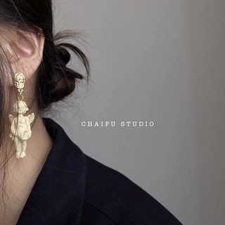 現貨！設計款Chaifu 💓垂墜式耳環巴洛克風唯美INS風誇張抽象可愛天使立體圖案設計感耳釘飾品耳環