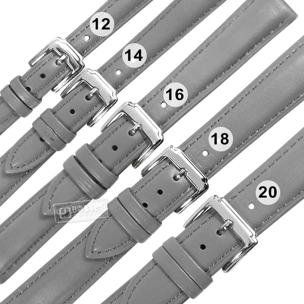 Watchband / 12.14.16.18.20 mm / 各品牌通用 經典色系 真皮錶帶 不鏽鋼扣頭 灰色
