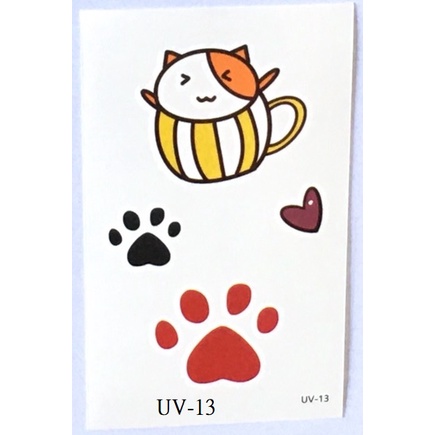 UV 系列 小貓 咖啡杯 貓腳印 表演造型 紋身貼紙 能貼在 安全帽 汽機車上 口罩皮膚陶器金屬玻璃