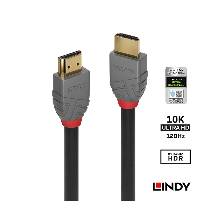 LINDY 林帝 ANTHRA系列 HDMI 2.1(TYPE-A) 公 TO 公 傳輸線,1M (36952)