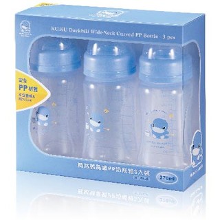 現貨當天出貨kuku 酷咕鴨 晶鑽PP 塑膠寬口270ml奶瓶 三入 (2色)