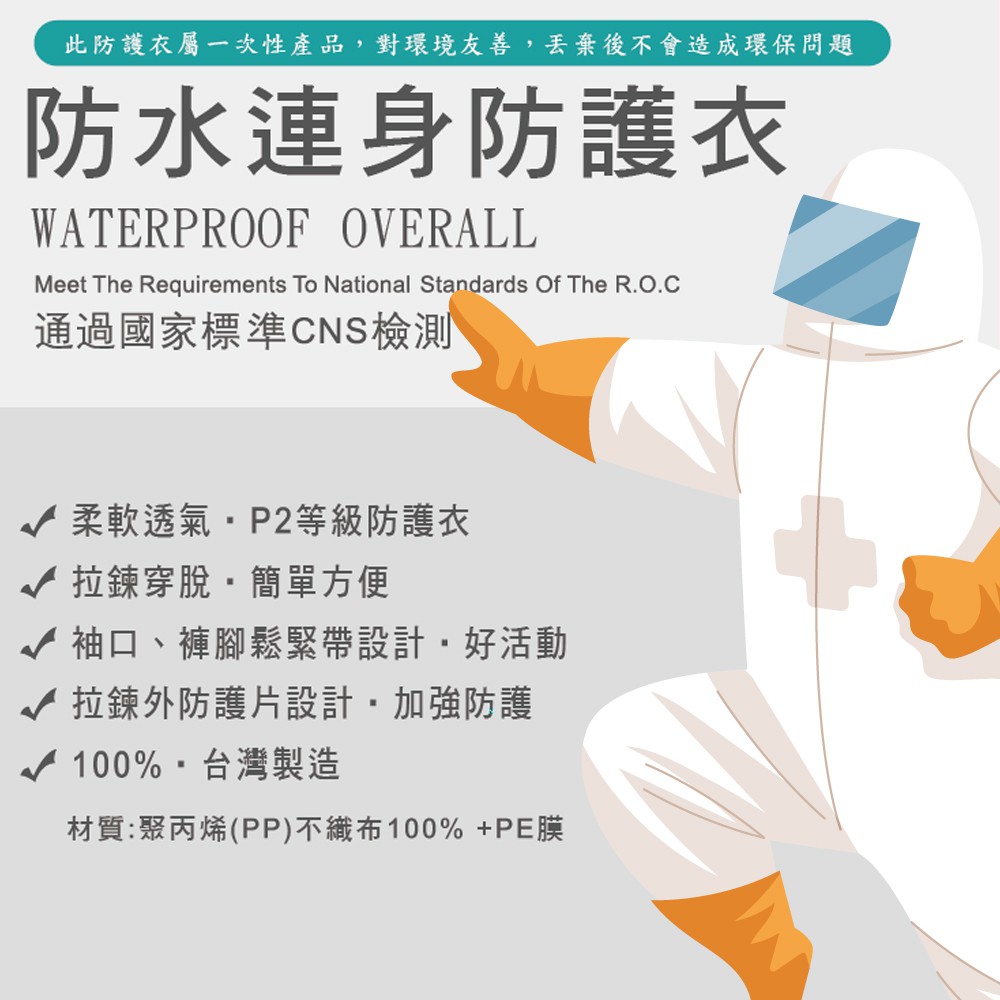 幸福台灣 防水連身防護衣2件組 隔離衣 非醫療使用 蝦皮購物