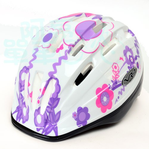 【阿亮單車】VR-1 兒童自行車安全帽(白底紫花)，白色《C77-215》
