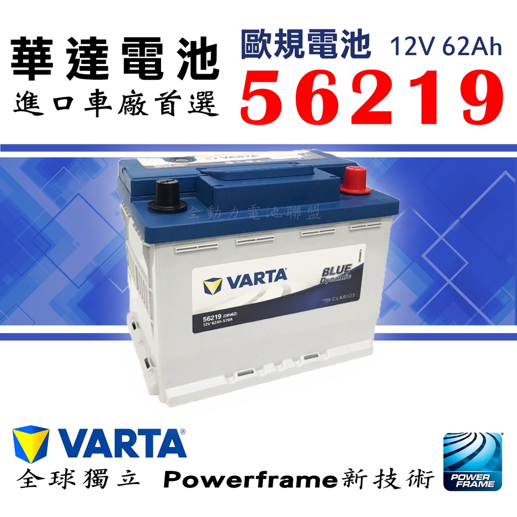 全動力-華達 VARTA 歐規電池 56219 (62Ah) 充電制御 全球專利極板 原廠指定品牌 56220 高身電池