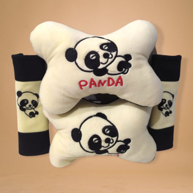 2 合 1 汽車枕頭套裝熊貓人物枕頭 2 件安全帶套 2 件