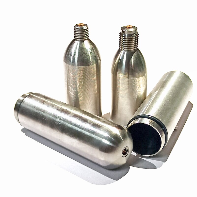 不銹鋼可回收33g Co2 氣瓶小鋼瓶用於救援救生衣氣槍水族箱美容注射食品加工1/2-20UNF螺紋和3/8-24UNF