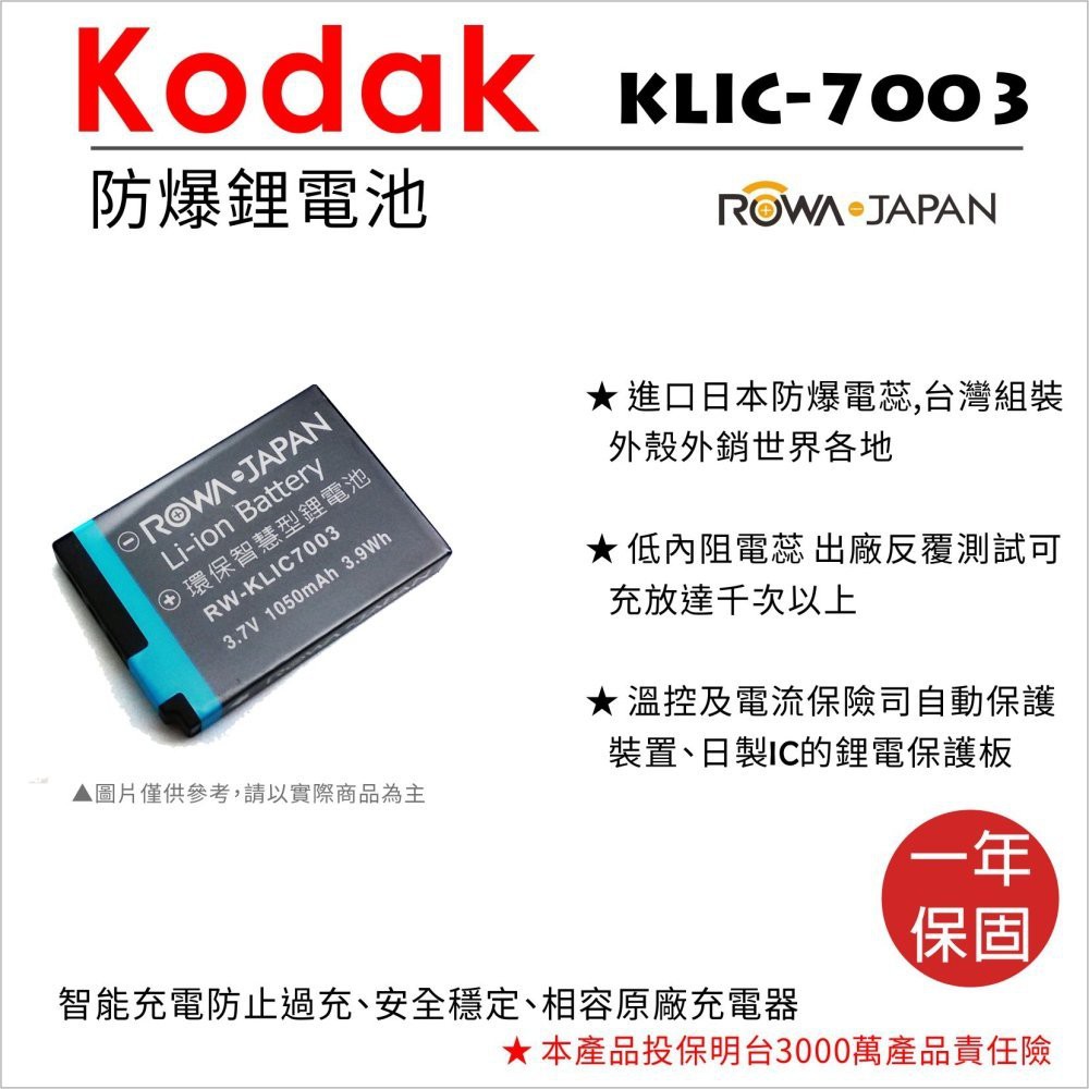 批發王@樂華 KODAK KLIC-7003 副廠電池 KLIC7003 外銷日本 柯達 原廠充電器可用 全新保固1年