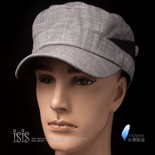 KURO-SHOP台灣製造 潮流軍裝風格 灰色小格紋 側三角裝飾 潮流 軍帽