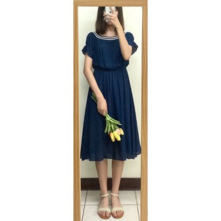 全新💙Nice ioi專櫃購入 深藍短袖洋裝 一字領洋裝