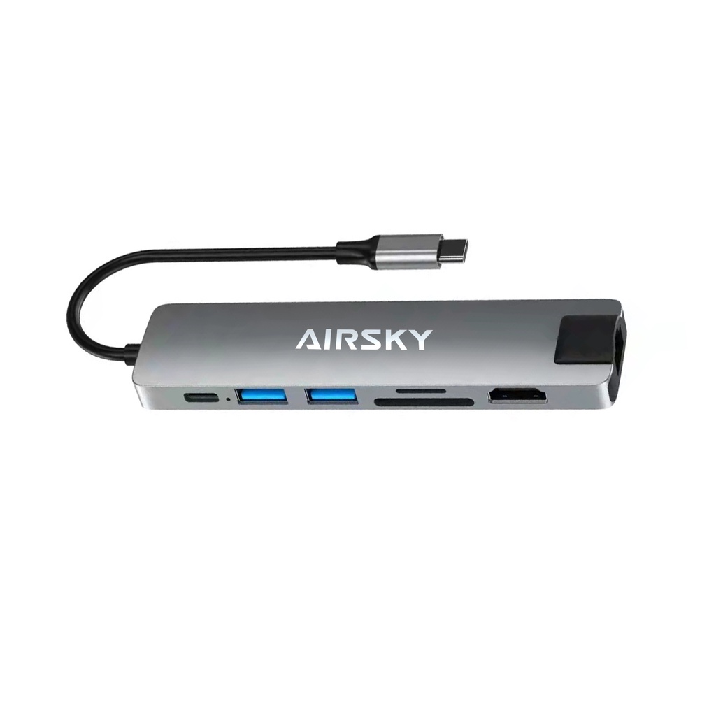 AIRSKY七合一Type-C轉HDMI視頻螢幕轉接器HC-13LC 4K轉接線 同頻器 手機轉電視RJ45孔
