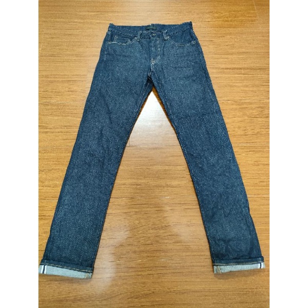 Uniqlo優衣褲，Slim Fit彈性赤耳牛仔褲30腰，長度未修改，深藍原色，原價1,490元，養褲首選。