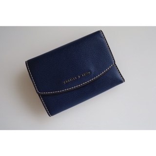 小CK Charles & keith 深藍色皮夾 短夾二手品