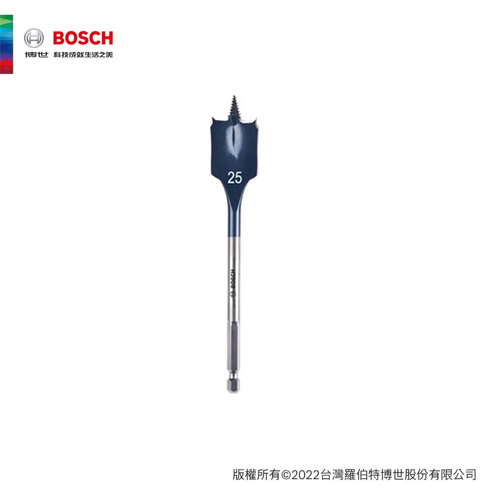 BOSCH 博世 木工快速扁平鑽頭 25mm×152mm 1/4吋六角柄